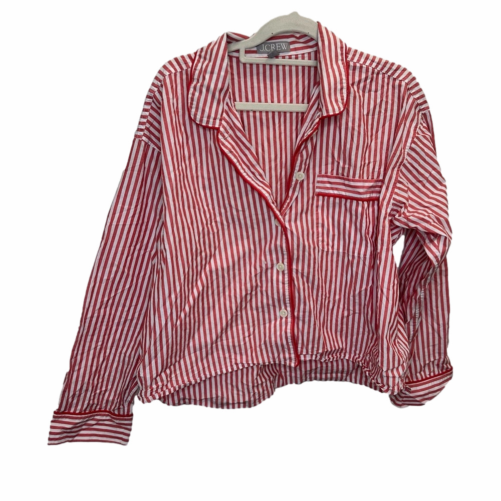 J. Crew Long-Sleeve Pajama Top in Red Striped Cotton Poplin Women's Size Medium